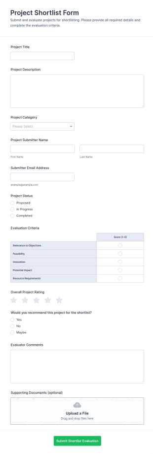 Project Shortlist Form Template