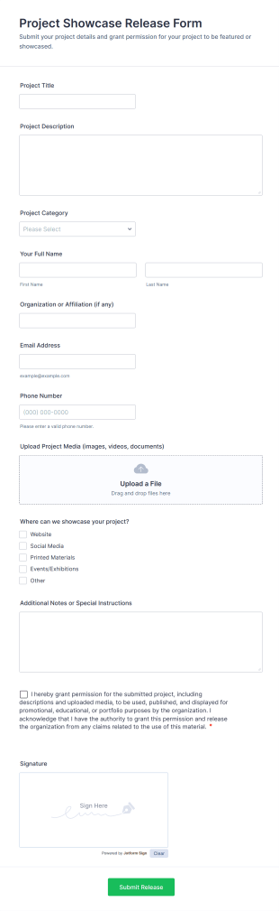 Project Showcase Release Form Template
