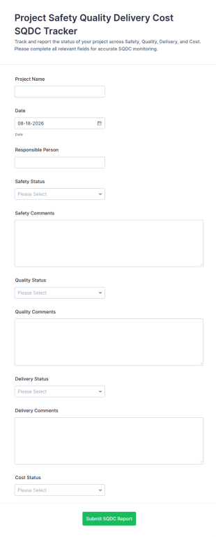 Project SQDC Tracker Form Template