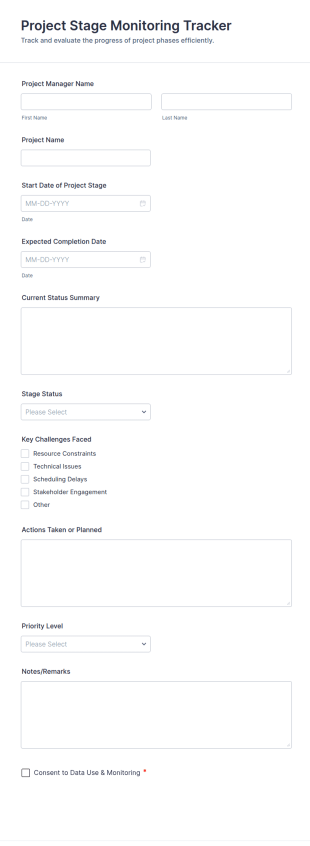 Project Stage Monitoring Tracker Form Template