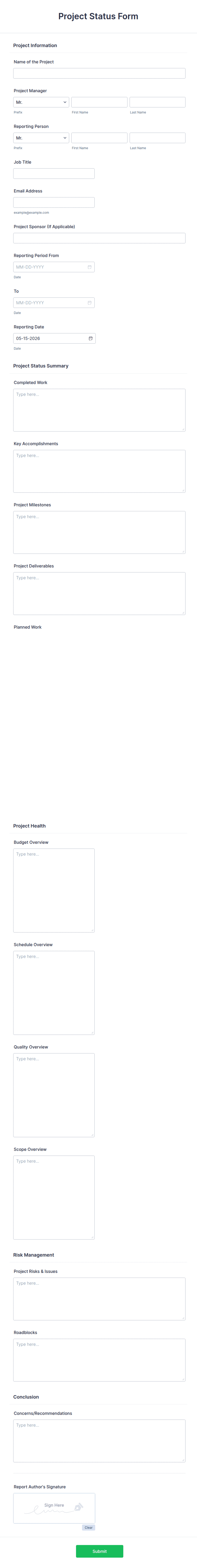 Project Status Form Template | Jotform