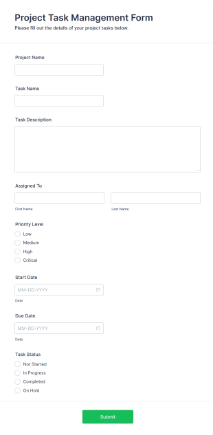 Project Task Management Form Template