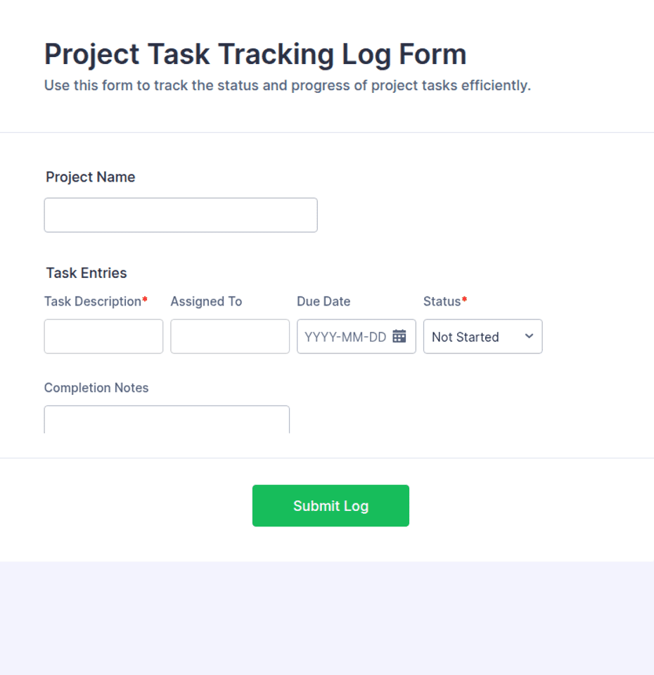 Project Task Tracking Log Form Template | Jotform