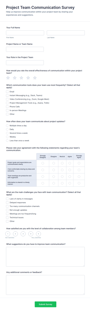 Project Team Communication Survey Form Template