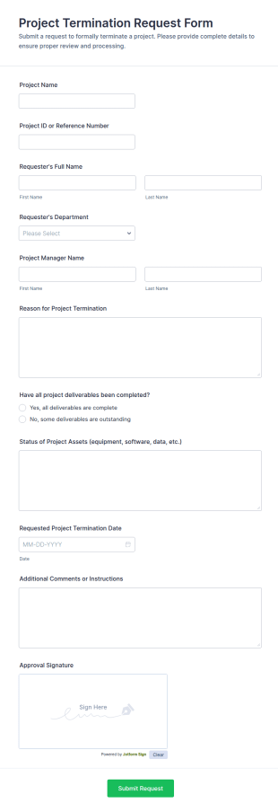 Project Termination Request Form Template