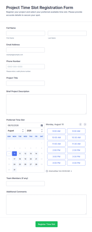 Project Time Slot Registration Form Template