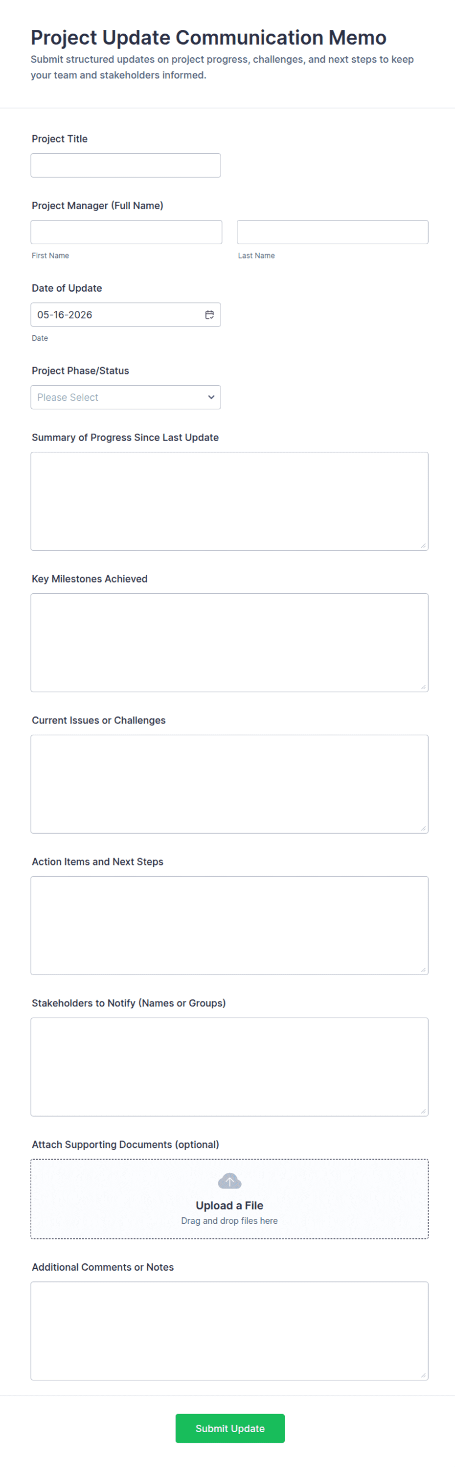 Project Update Communication Memo Form Template | Jotform