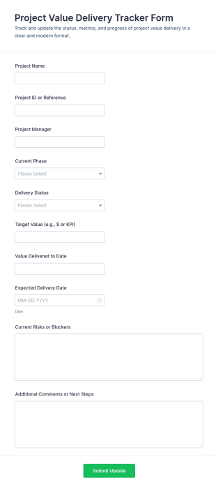 Project Value Delivery Tracker Form Template