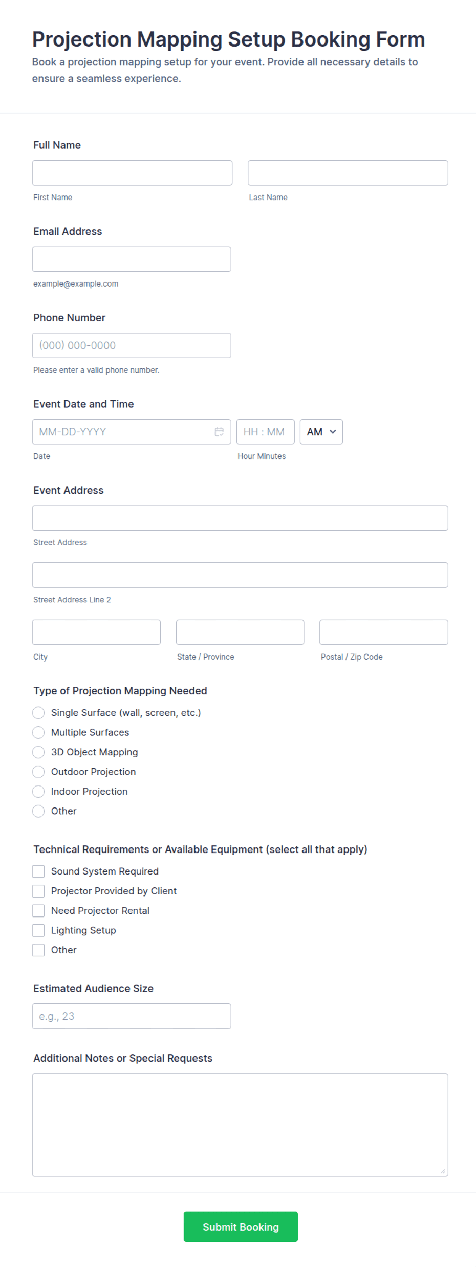 Projection Mapping Setup Booking Form Template | Jotform