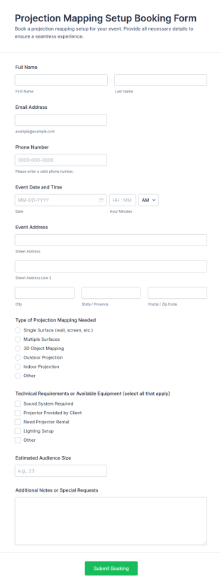 Projection Mapping Setup Booking Form Template