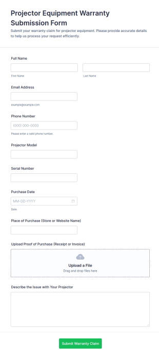 Projector Equipment Warranty Submission Form Template