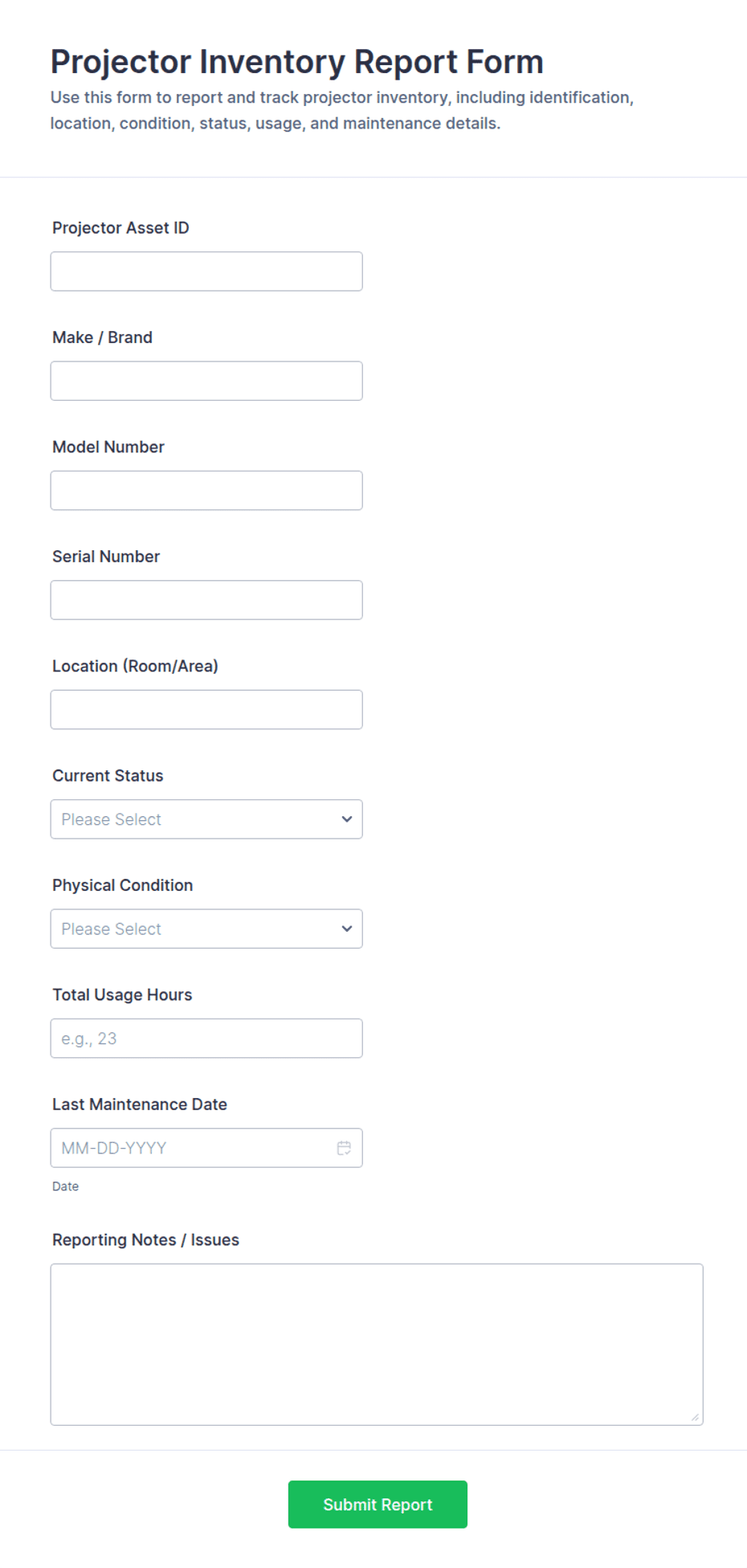 Projector Inventory Report Form Template | Jotform
