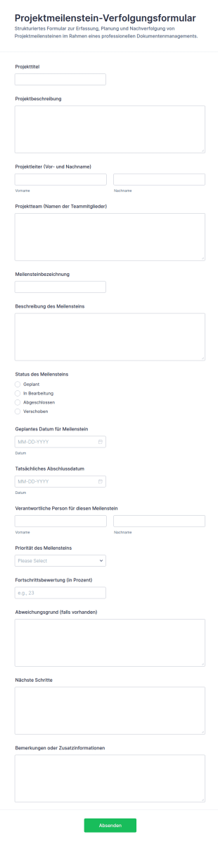 Projekt Meilenstein Tracking Formular