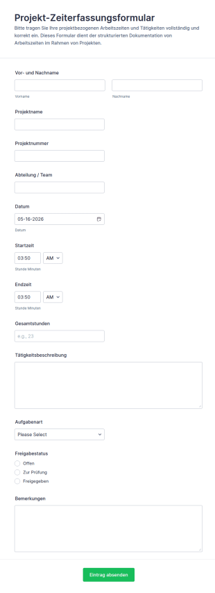Projekt Stundenzettel Formular