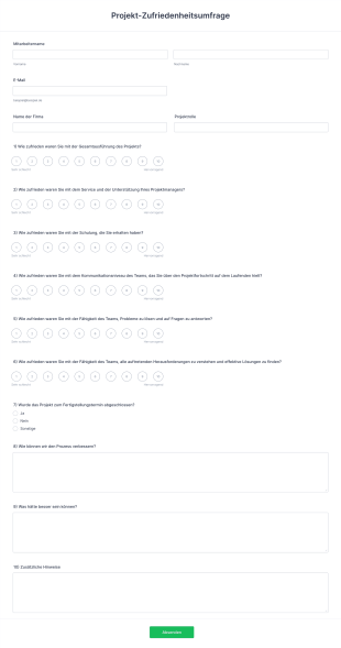 Projekt Zufriedenheitsumfrage Form Template