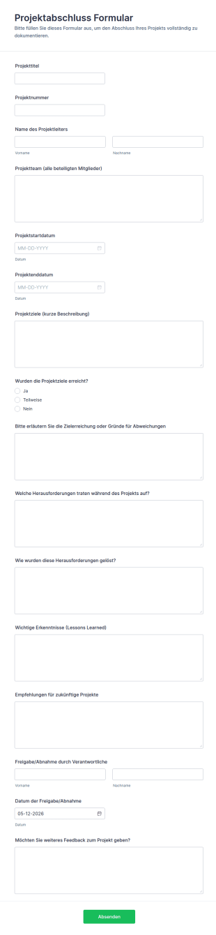 Projektabschluss Formular