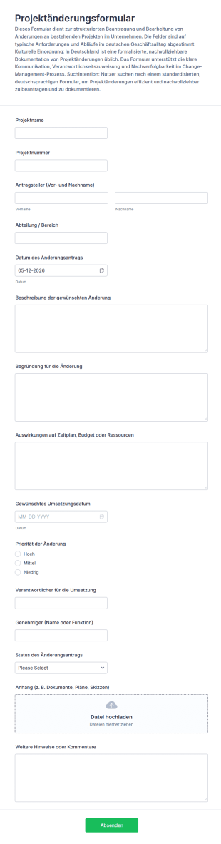 Projektänderungsformular
