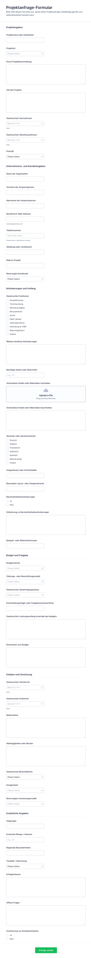 Projektanfrage Formular
