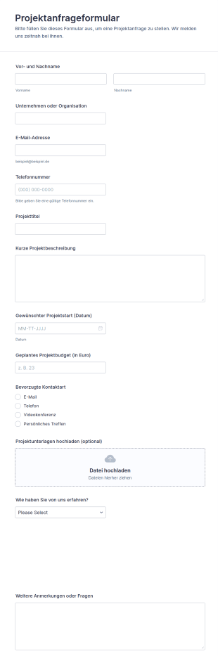 Projektanfrageformular