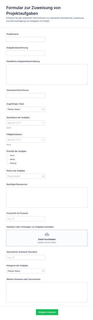 Projektaufgaben Zuweisungsbogen