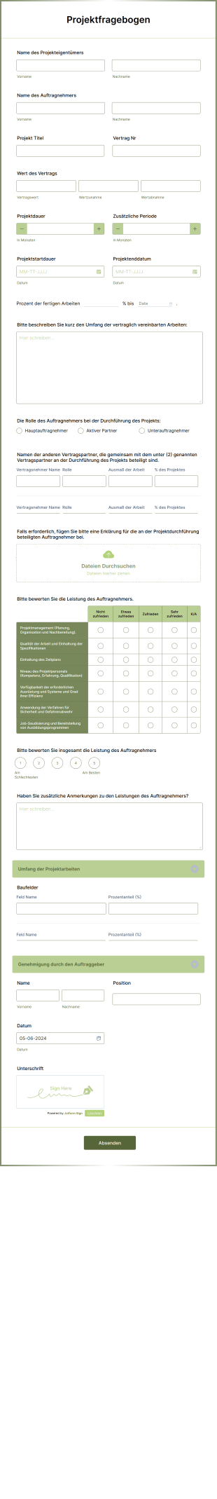 Projektfragebogen Form Template