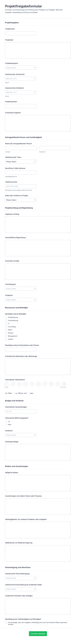 Projektgenehmigungsformular