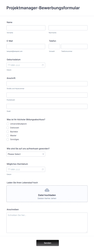 Projektmanager Bewerbungsformular Form Template