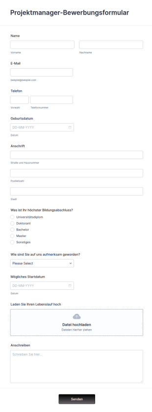 Projektmanager Bewerbungsformular