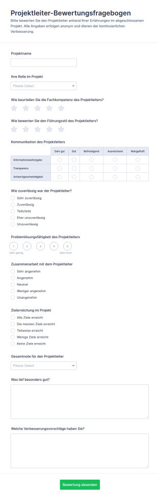 Projektmanager Bewertungsbogen