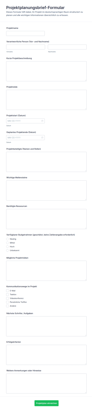 Projektplanungs Übersicht Form