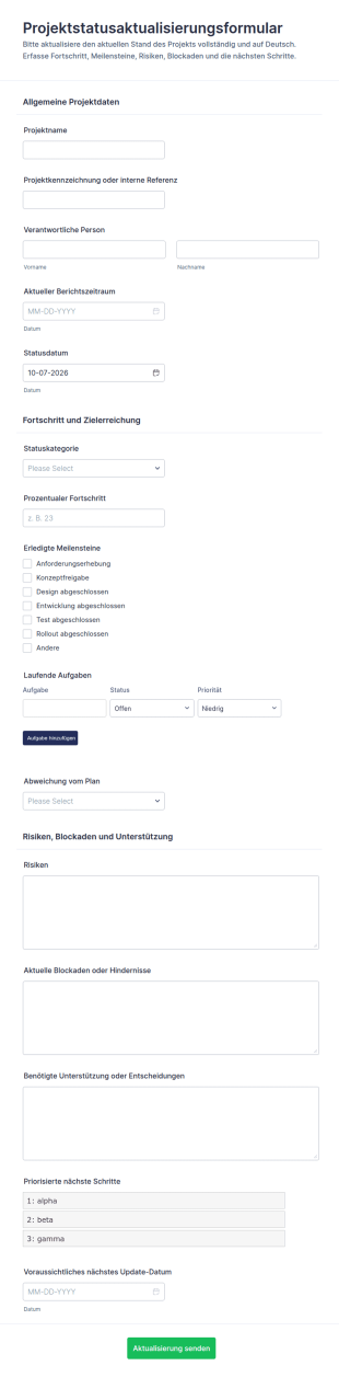 Projektstatus Update Formular
