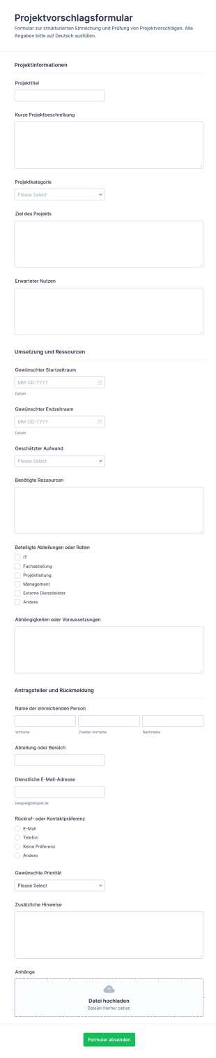 Projektvorschlag Einreichung Formular