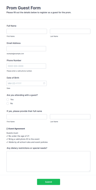 Prom Guest Form Template