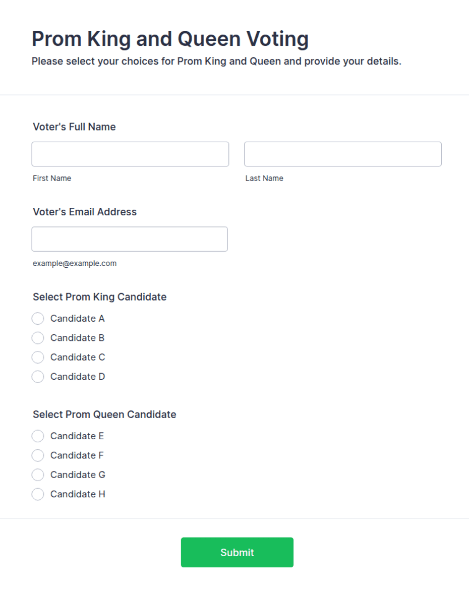 Proms Form Prom King and Queen Voting Form Template | Jotform