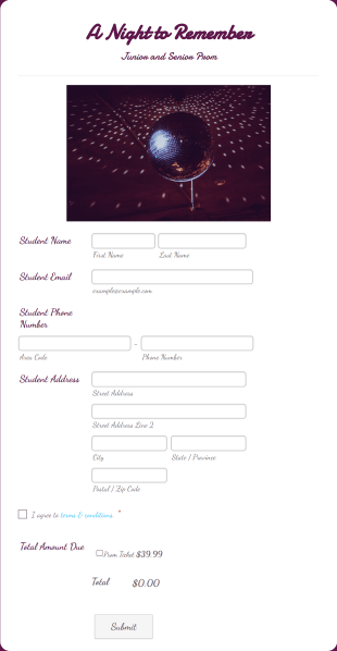Prom Ticket Form Template