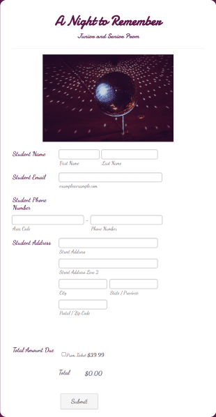 Prom Ticket Form Template
