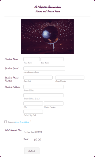 Prom Ticket Form Template