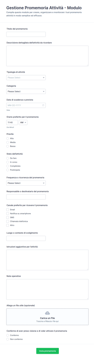Promemoria Attività Form