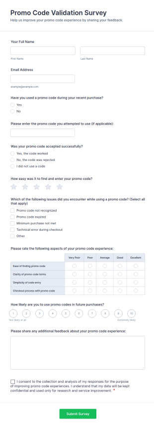 Promo Code Validation Survey Form Template