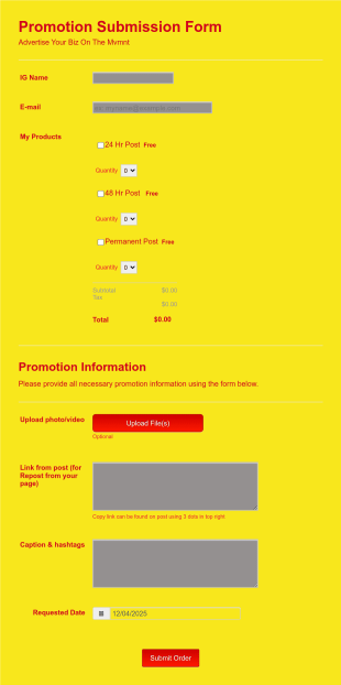 Promo Order Form Template