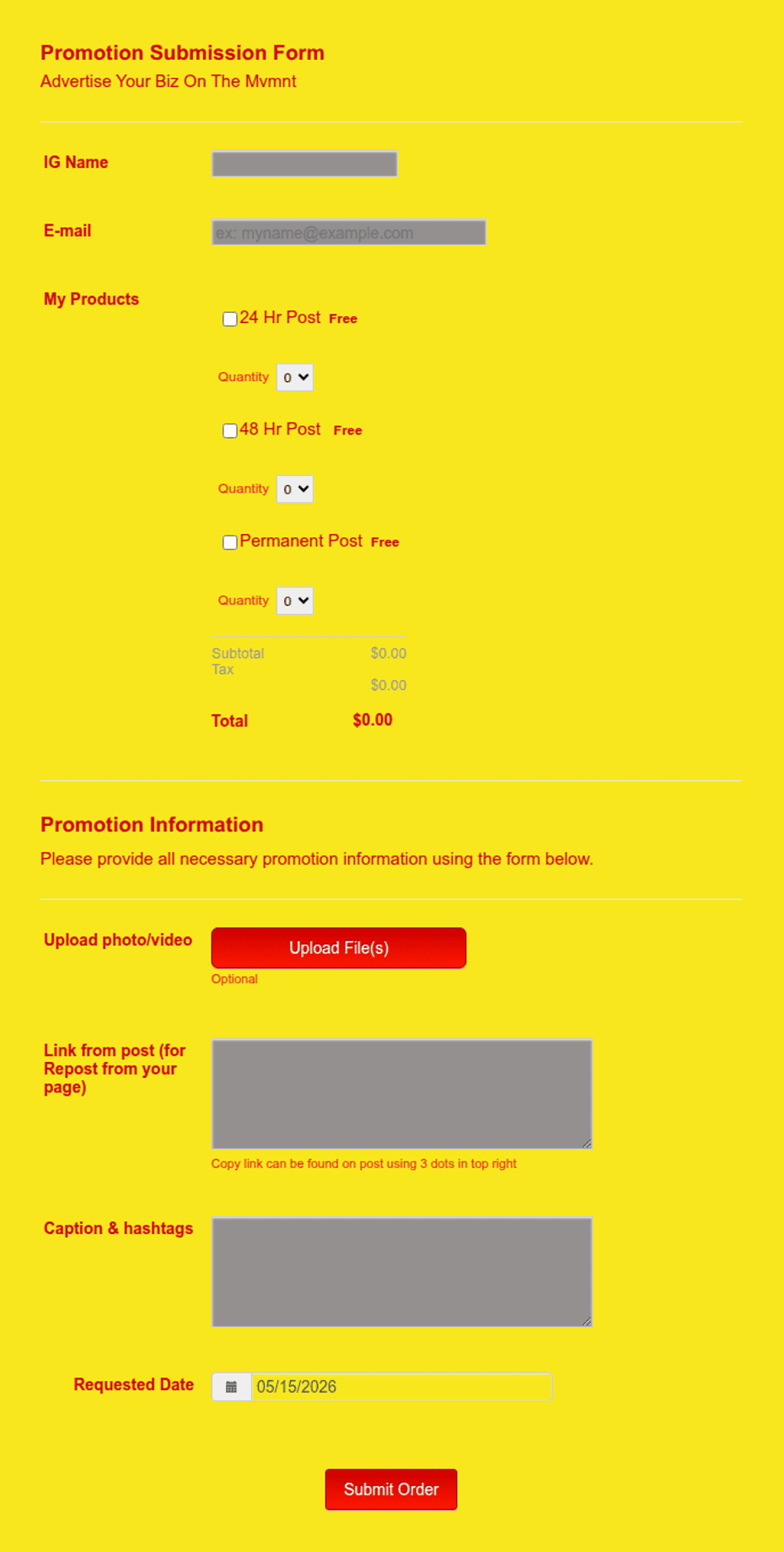 Promoworks In Store Form Promo Order Form Template | Jotform