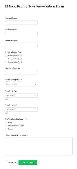 Promotional Tour Reservation Form Template