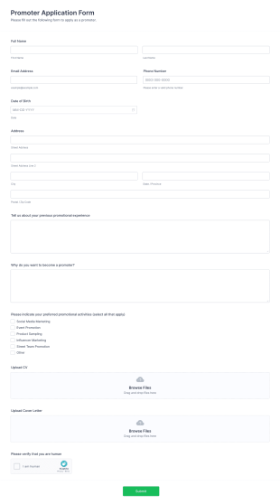 Promoter Application Form Template
