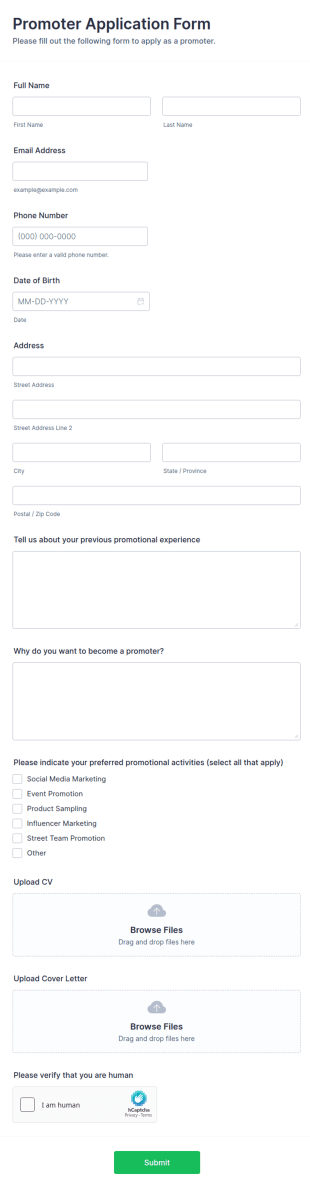 Promoter Application Form Template