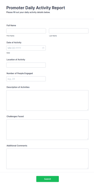 Promoter Daily Activity Report Form Template