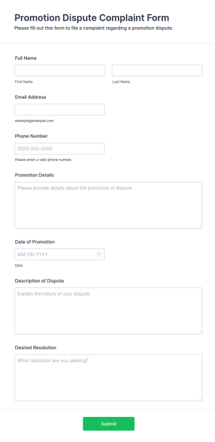 Promotion Dispute Complaint Form Template