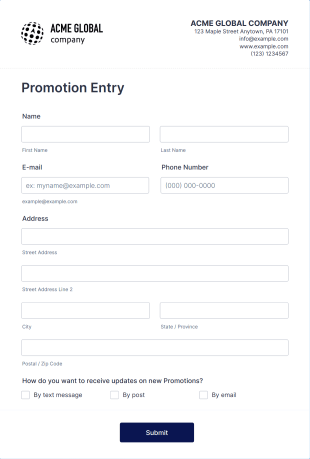 Promotion Entry Form Template