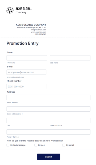 Promotion Entry Form Template
