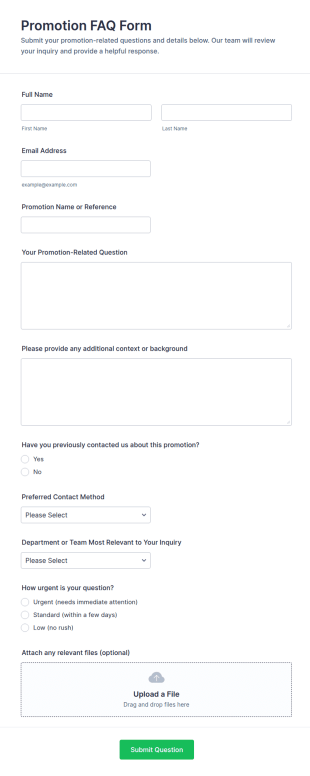 Promotion FAQ Form Template