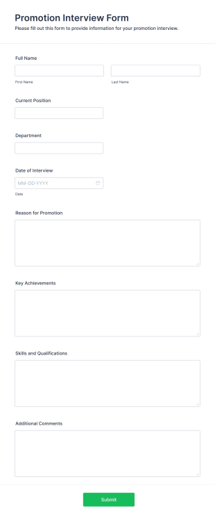Promotion Interview Form Form Template